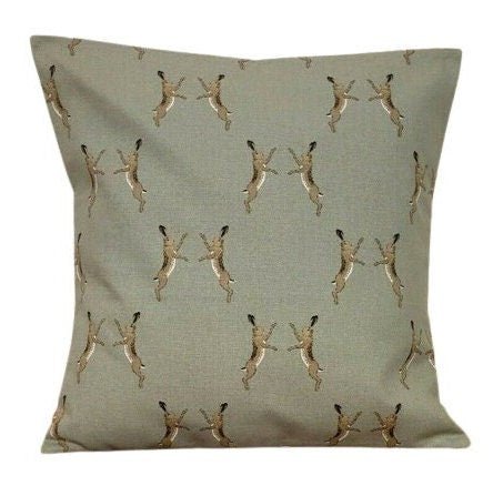 Cushion Cover In Sophie Allport Boxing Hares Green Design , Easter Cushion cover 10" 12" 14" 16" 17" 18" 20" 22" 24" 26" 100% Cotton - CushionCoverAndDecor