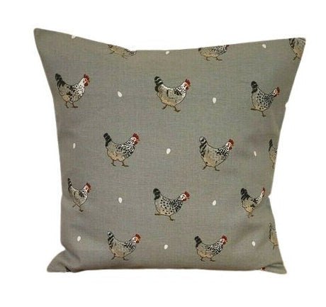 Cushion Cover In Sophie Allport Chicken Grey Design , Easter Cushion cover 10" 12" 14" 16" 17" 18" 20" 22" 24" 26" 100% Cotton - CushionCoverAndDecor