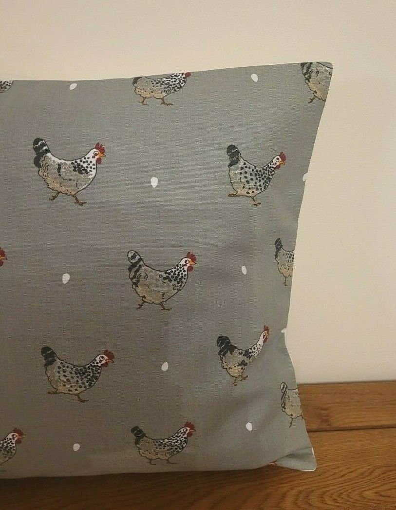 Cushion Cover In Sophie Allport Chicken Grey Design , Easter Cushion cover 10" 12" 14" 16" 17" 18" 20" 22" 24" 26" 100% Cotton - CushionCoverAndDecor