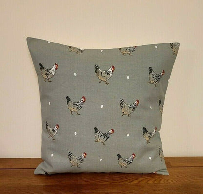 Cushion Cover In Sophie Allport Chicken Grey Design , Easter Cushion cover 10" 12" 14" 16" 17" 18" 20" 22" 24" 26" 100% Cotton - CushionCoverAndDecor