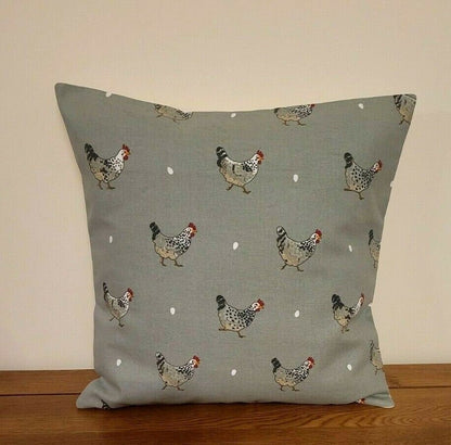 Cushion Cover In Sophie Allport Chicken Grey Design , Easter Cushion cover 10" 12" 14" 16" 17" 18" 20" 22" 24" 26" 100% Cotton - CushionCoverAndDecor