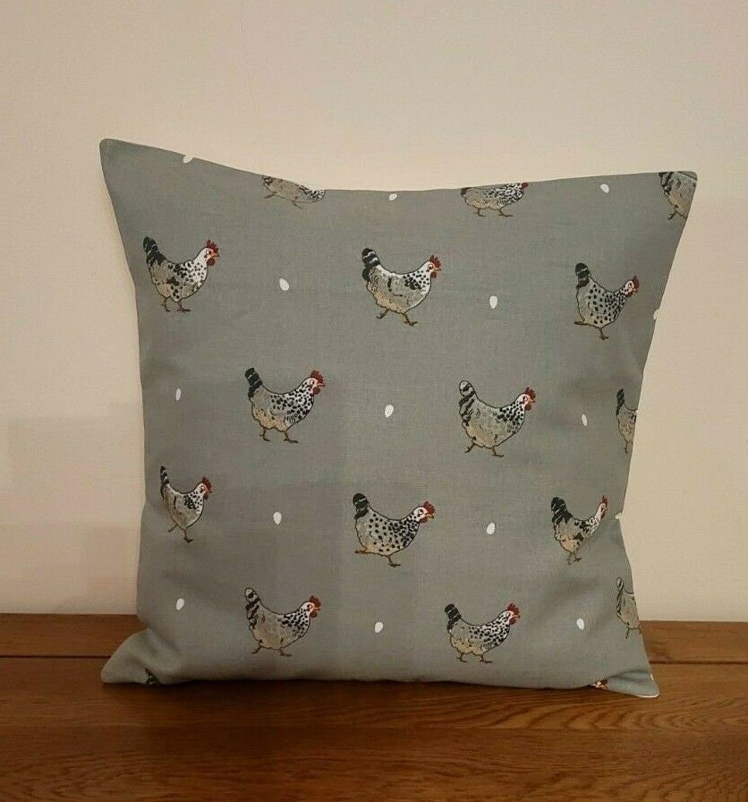 Cushion Cover In Sophie Allport Chicken Grey Design , Easter Cushion cover 10" 12" 14" 16" 17" 18" 20" 22" 24" 26" 100% Cotton - CushionCoverAndDecor