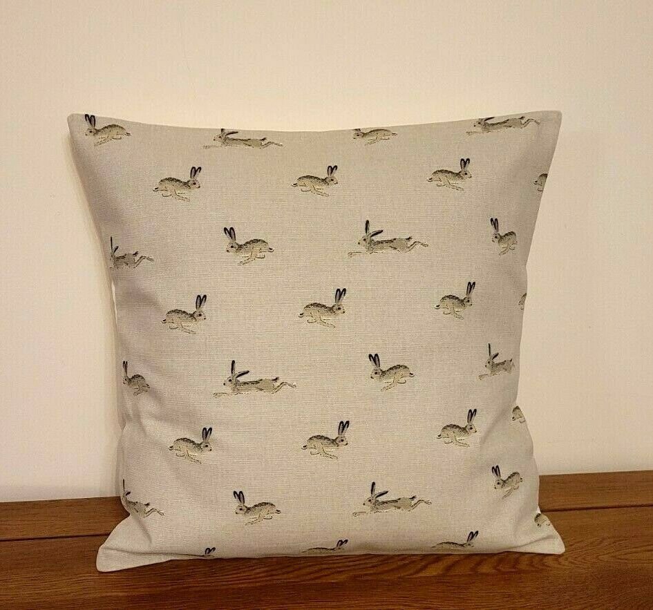 Cushion Cover In Sophie Allport Hare Stone Grey Design , Easter Cushion cover 10" 12" 14" 16" 17" 18" 20" 22" 24" 26" 100% Cotton - CushionCoverAndDecor