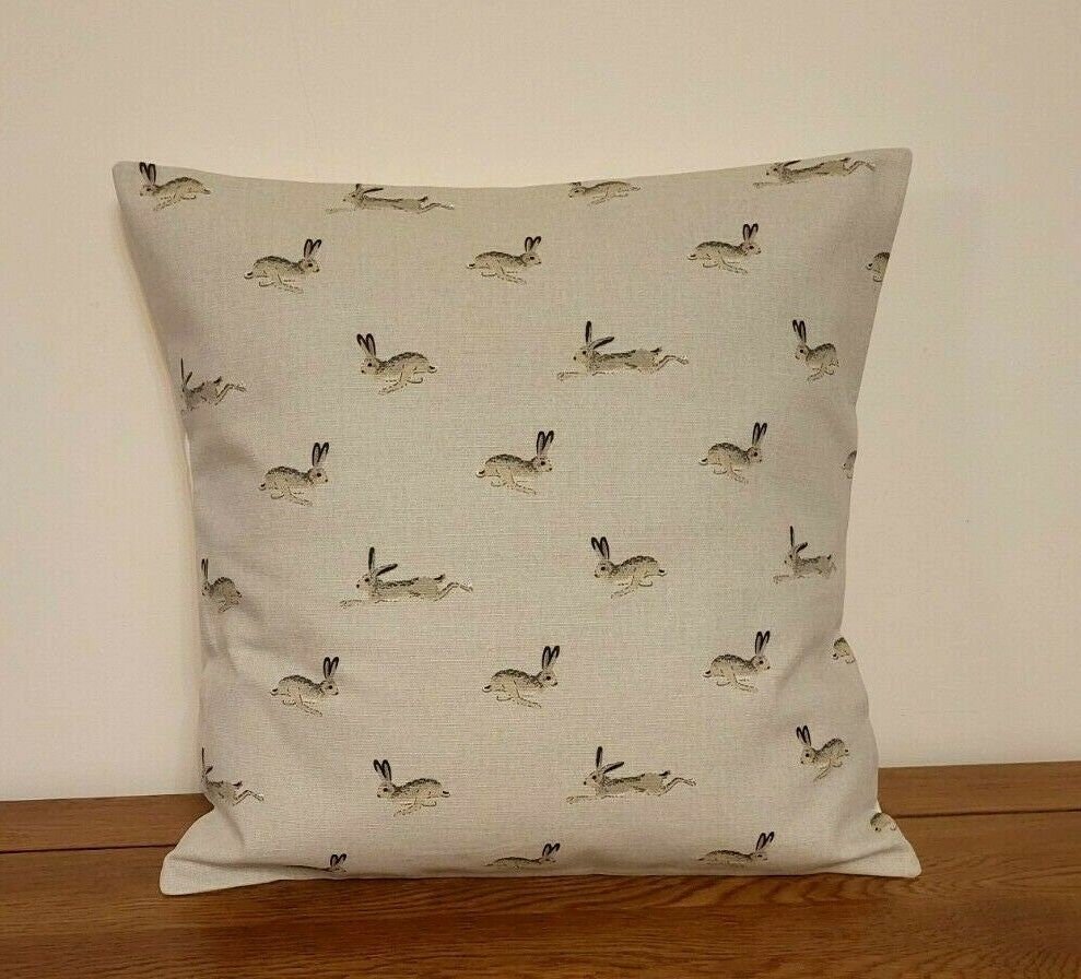 Cushion Cover In Sophie Allport Hare Stone Grey Design , Easter Cushion cover 10" 12" 14" 16" 17" 18" 20" 22" 24" 26" 100% Cotton - CushionCoverAndDecor