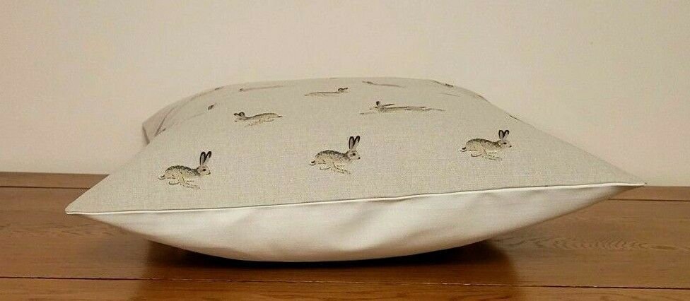 Cushion Cover In Sophie Allport Hare Stone Grey Design , Easter Cushion cover 10" 12" 14" 16" 17" 18" 20" 22" 24" 26" 100% Cotton - CushionCoverAndDecor