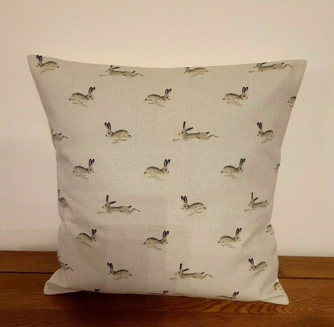 Cushion Cover In Sophie Allport Hare Stone Grey Design , Easter Cushion cover 10" 12" 14" 16" 17" 18" 20" 22" 24" 26" 100% Cotton - CushionCoverAndDecor