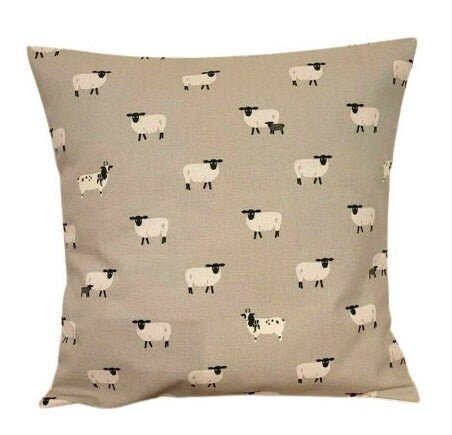 Cushion Cover In Sophie Allport Sheep Grey Black Design , Easter Cushion cover 10" 12" 14" 16" 17" 18" 20" 22" 24" 26" 100% Cotton - CushionCoverAndDecor