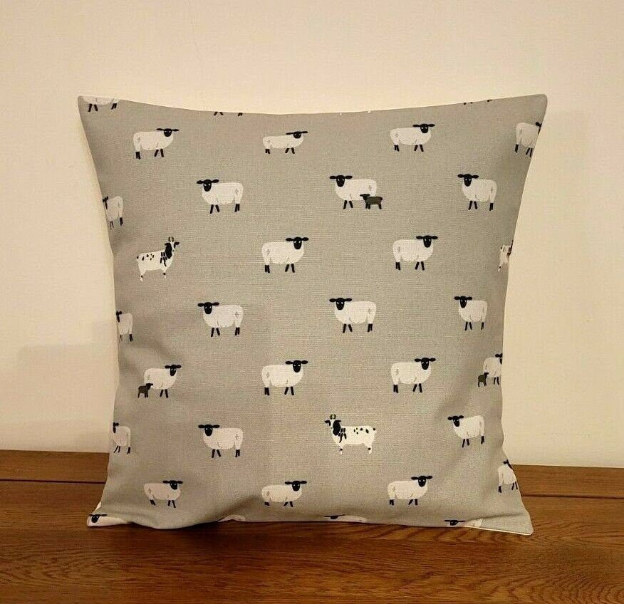 Cushion Cover In Sophie Allport Sheep Grey Black Design , Easter Cushion cover 10" 12" 14" 16" 17" 18" 20" 22" 24" 26" 100% Cotton - CushionCoverAndDecor