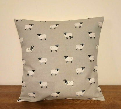 Cushion Cover In Sophie Allport Sheep Grey Black Design , Easter Cushion cover 10" 12" 14" 16" 17" 18" 20" 22" 24" 26" 100% Cotton - CushionCoverAndDecor