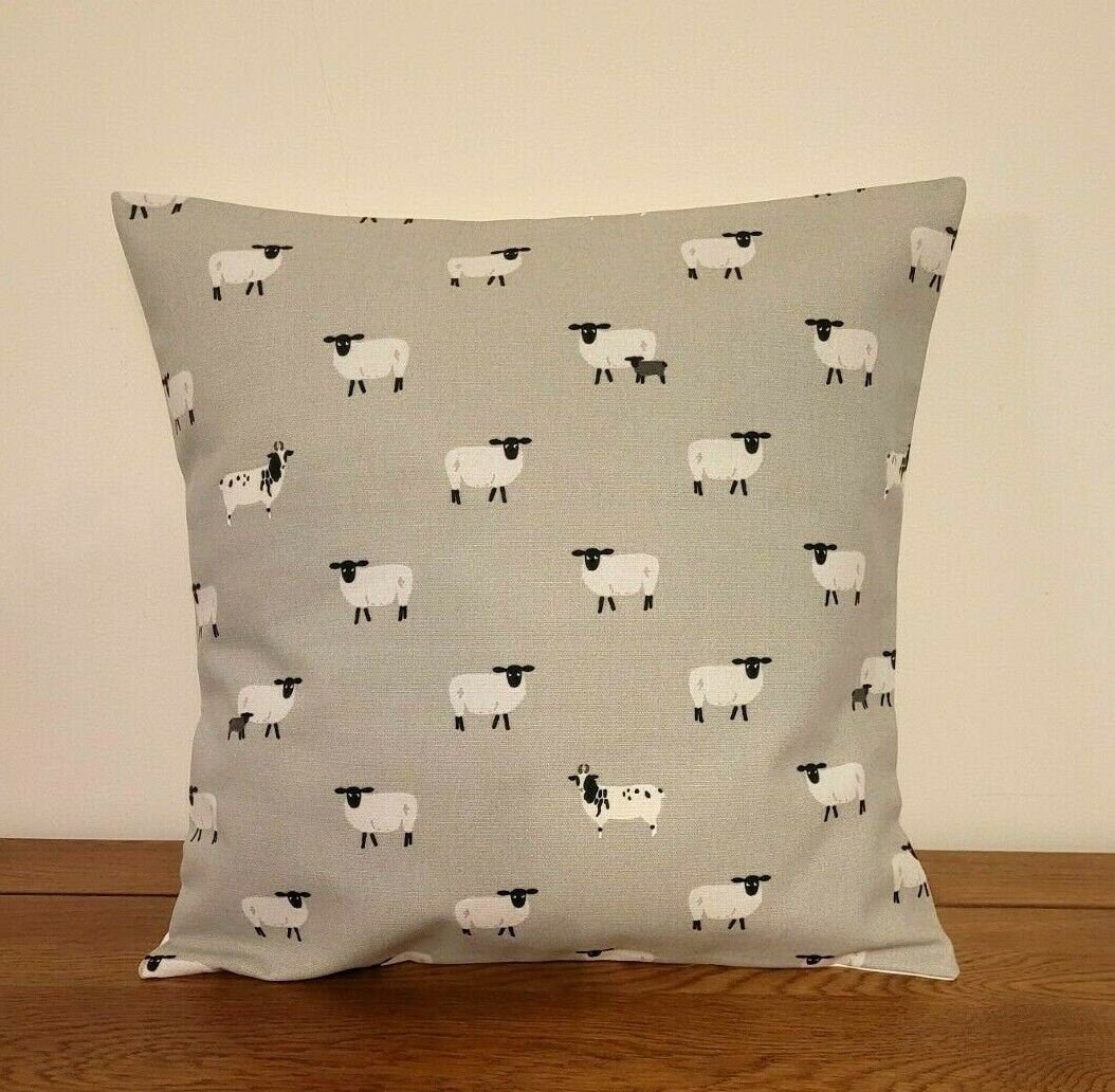 Cushion Cover In Sophie Allport Sheep Grey Black Design , Easter Cushion cover 10" 12" 14" 16" 17" 18" 20" 22" 24" 26" 100% Cotton - CushionCoverAndDecor