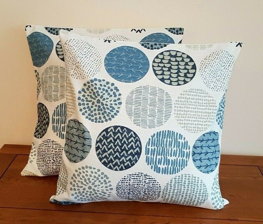 Cushion Cover Indigo Blue Circle Design 10" 12" 14" 16" 17" 18" 20" 22" 24" 26" Handmade 100% Cotton - CushionCoverAndDecor