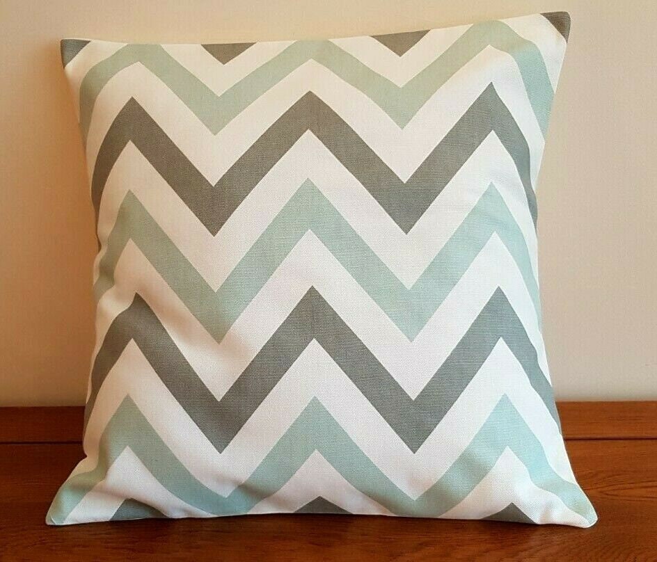 Cushion Cover Jazz Aqua Grey Zig Zag Design 10" 12" 14" 16" 17" 18" 20" 22" 24" 26" Prestigious Textiles Handmade 100 % Cotton - CushionCoverAndDecor