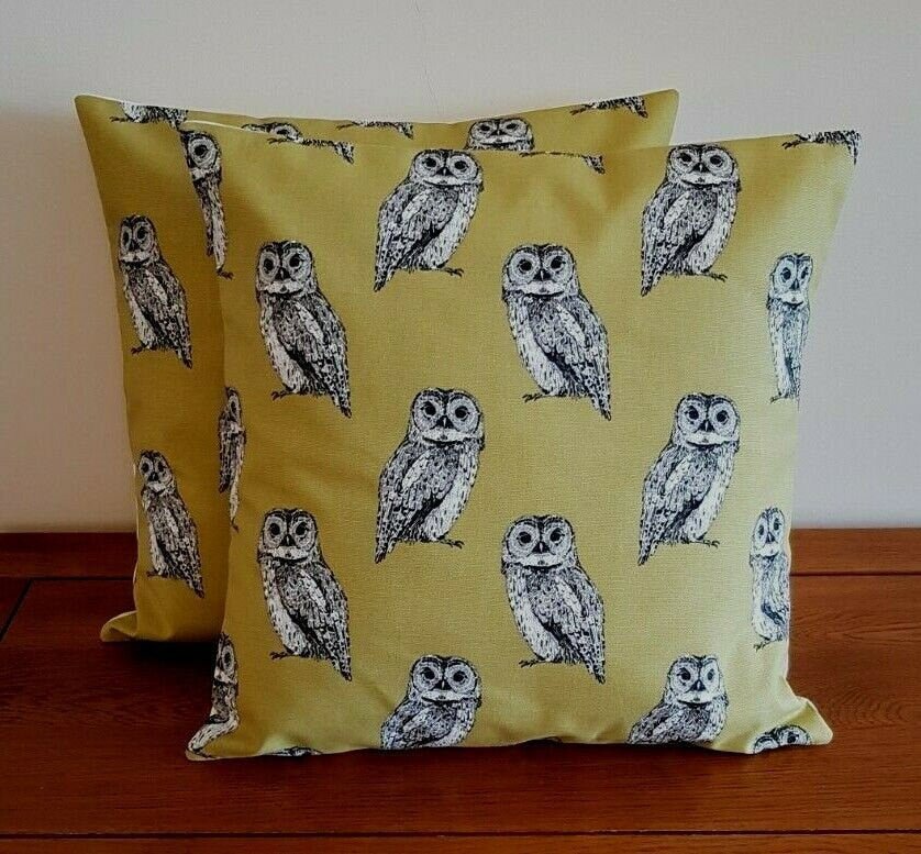 Cushion Cover Khaki Green Grey Olive Owlet Owl 10" 12" 14" 16" 17" 18" 20" 22" 24" 26" Design 100% Cotton Handmade - CushionCoverAndDecor