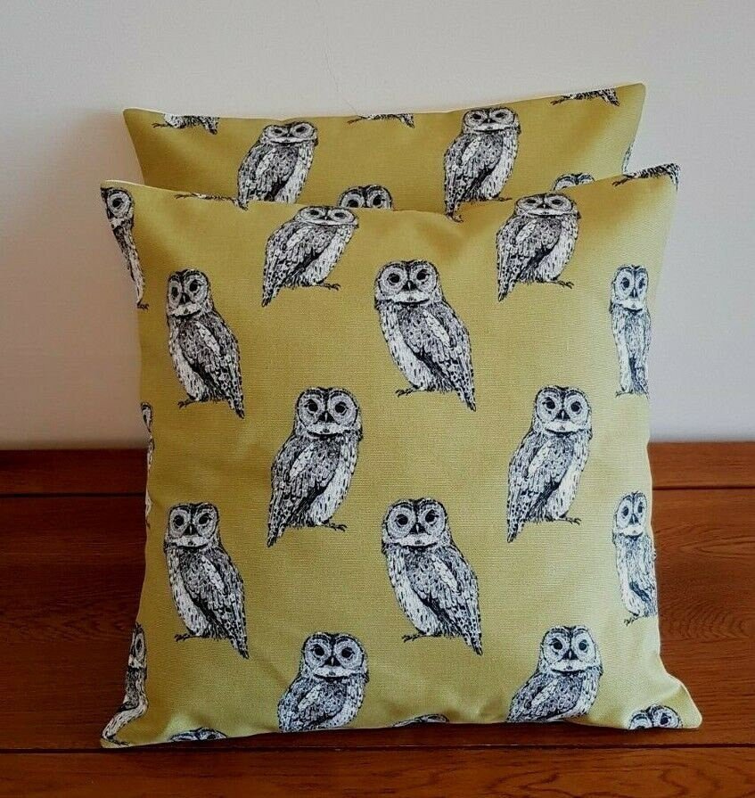 Cushion Cover Khaki Green Grey Olive Owlet Owl 10" 12" 14" 16" 17" 18" 20" 22" 24" 26" Design 100% Cotton Handmade - CushionCoverAndDecor