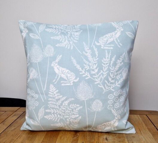 Cushion Cover Kielder Hare Seafoam Blue Design 10" 12" 14" 16" 17" 18" 20" 22" 24" 26" Ashley Wilde Cushion Cover , Handmade 100% Cotton - CushionCoverAndDecor