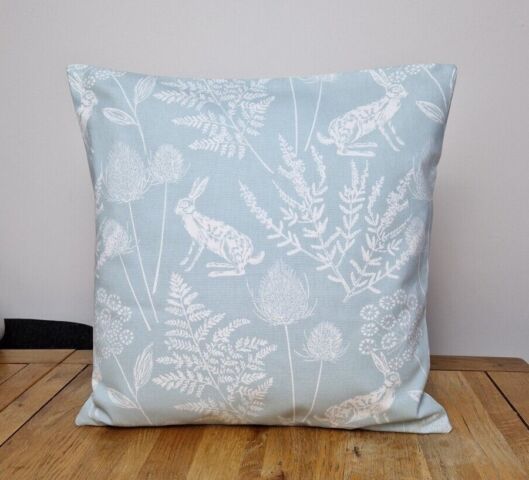 Cushion Cover Kielder Hare Seafoam Blue Design 10" 12" 14" 16" 17" 18" 20" 22" 24" 26" Ashley Wilde Cushion Cover , Handmade 100% Cotton - CushionCoverAndDecor