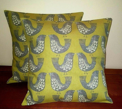 Cushion Cover Kiwi Green Lime Grey Scandi Bird - CushionCoverAndDecor