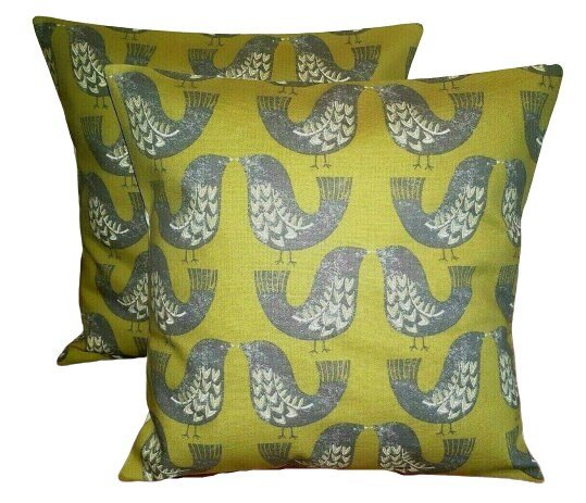 Cushion Cover Kiwi Green Lime Grey Scandi Bird - CushionCoverAndDecor