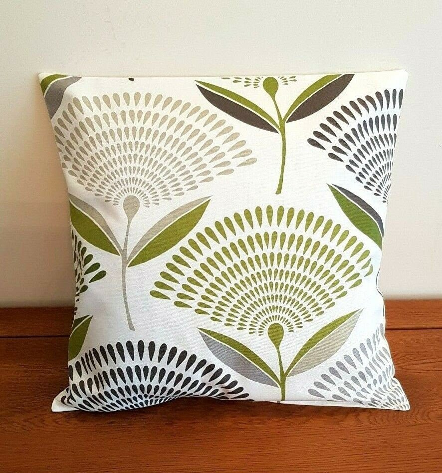 Cushion Cover Lime Green Grey Dandelion Design 10" 12" 14" 16" 17" 18" 20" 22" 24" 26" Handmade 100% Cotton - CushionCoverAndDecor