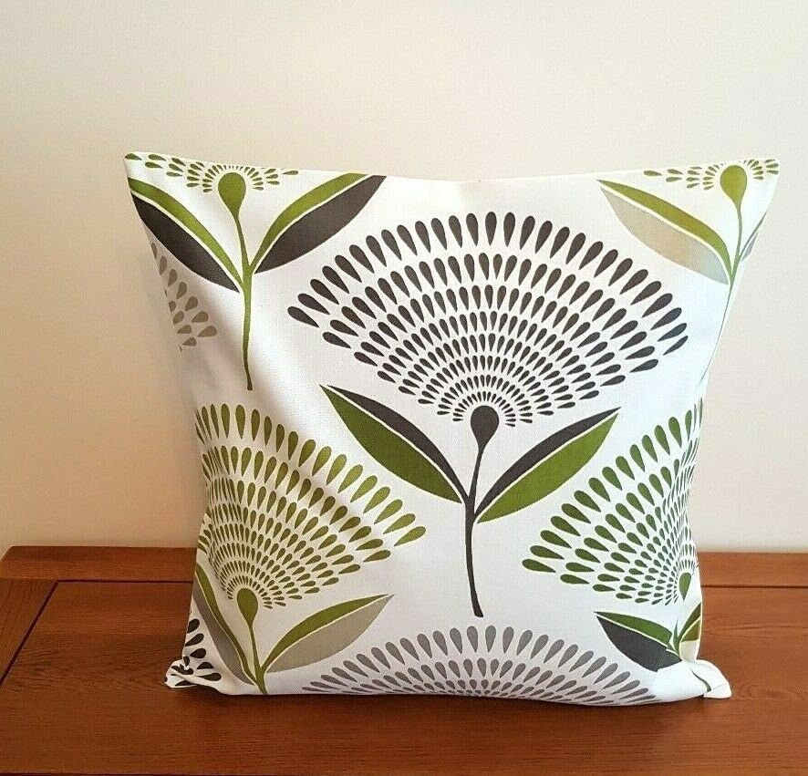 Cushion Cover Lime Green Grey Dandelion Design 10" 12" 14" 16" 17" 18" 20" 22" 24" 26" Handmade 100% Cotton - CushionCoverAndDecor