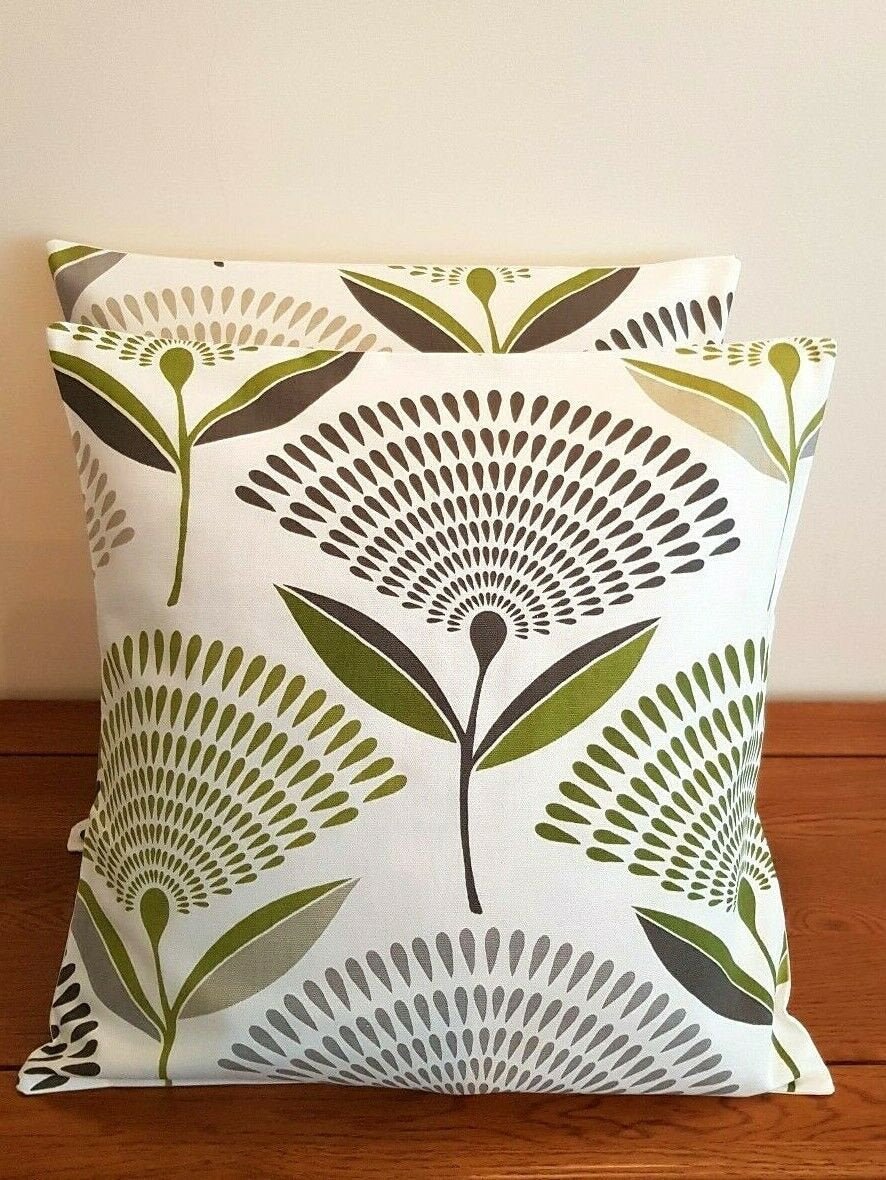 Cushion Cover Lime Green Grey Dandelion Design 10" 12" 14" 16" 17" 18" 20" 22" 24" 26" Handmade 100% Cotton - CushionCoverAndDecor