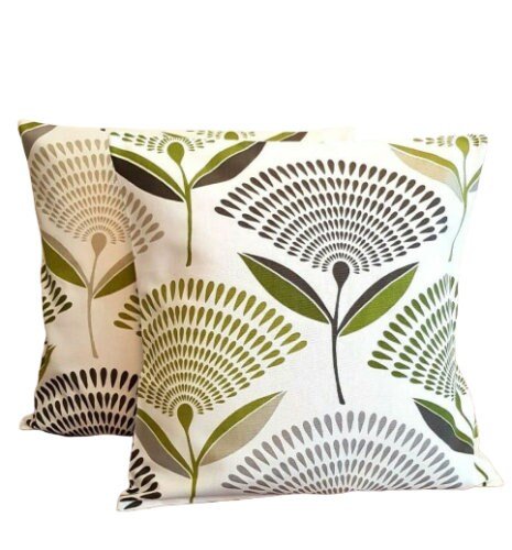 Cushion Cover Lime Green Grey Dandelion Design 10" 12" 14" 16" 17" 18" 20" 22" 24" 26" Handmade 100% Cotton - CushionCoverAndDecor