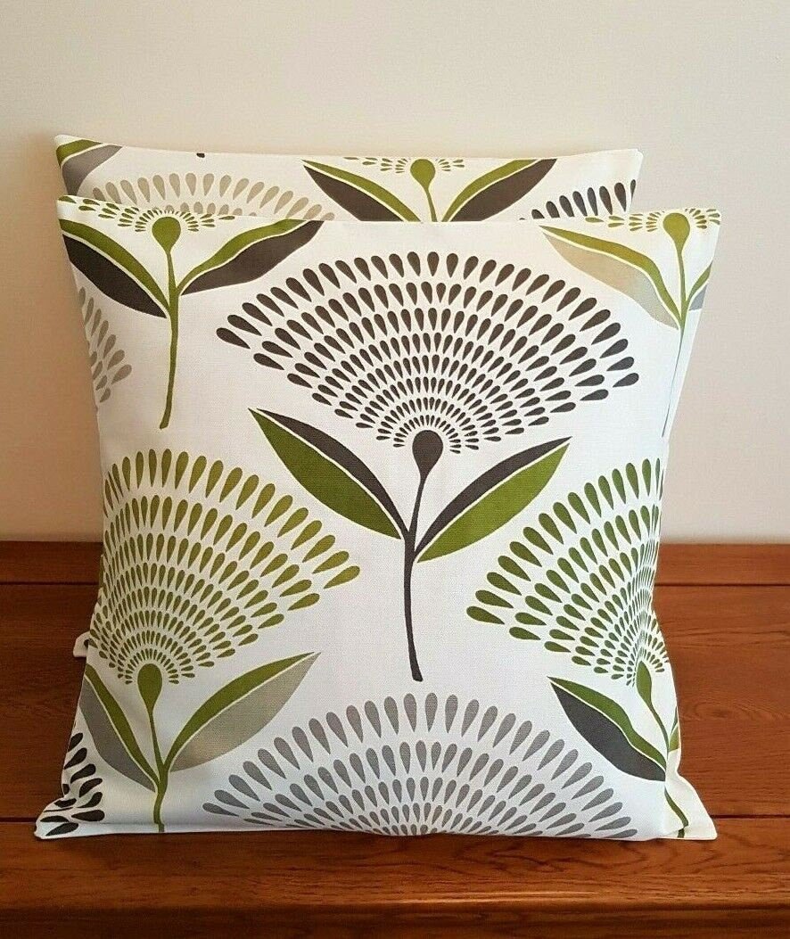 Cushion Cover Lime Green Grey Dandelion Design 10" 12" 14" 16" 17" 18" 20" 22" 24" 26" Handmade 100% Cotton - CushionCoverAndDecor