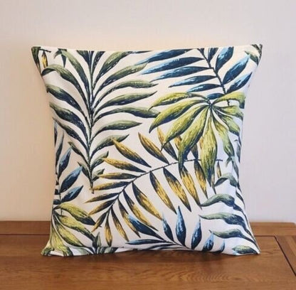 Cushion Cover Manila Lagoon Green Teal Leaf Desidn 10" 12" 14" 16" 17" 18" 20" 22" 24" 26" Handmade 100% Cotton - CushionCoverAndDecor