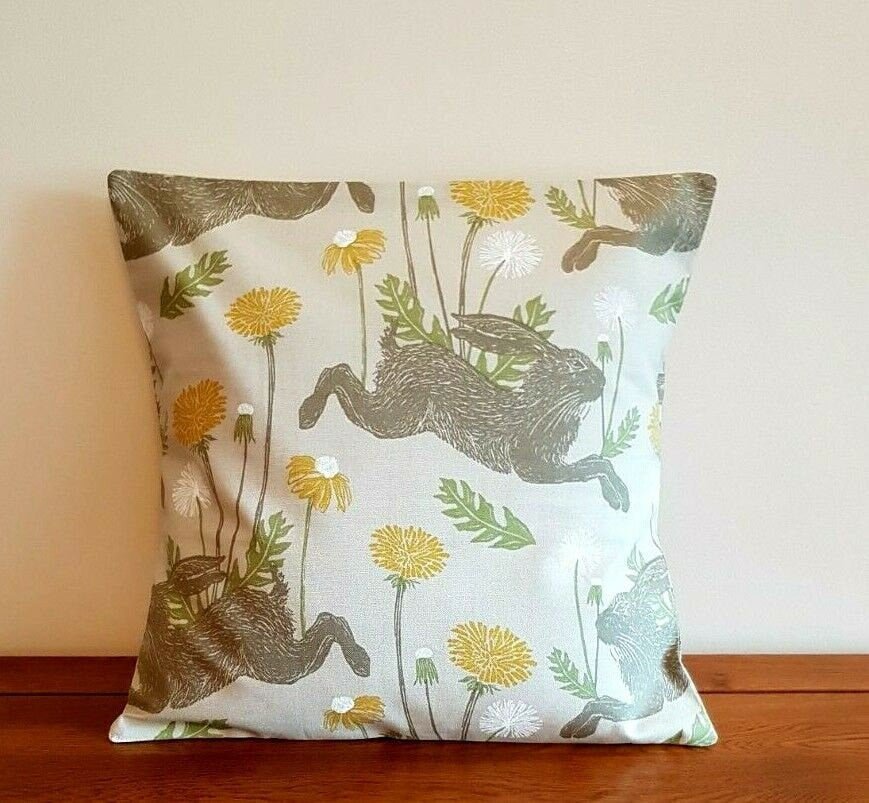 Cushion Cover March Hare Linen Beige Design , Easter Pillow Cover 10" 12" 14" 16" 17" 18" 20" 22" 24" 26" Studio G Handmade 100% Cotton - CushionCoverAndDecor