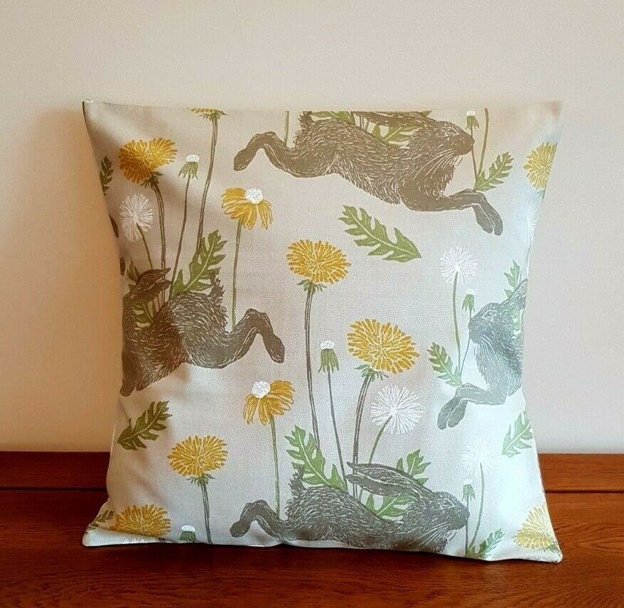 Cushion Cover March Hare Linen Beige Design , Easter Pillow Cover 10" 12" 14" 16" 17" 18" 20" 22" 24" 26" Studio G Handmade 100% Cotton - CushionCoverAndDecor