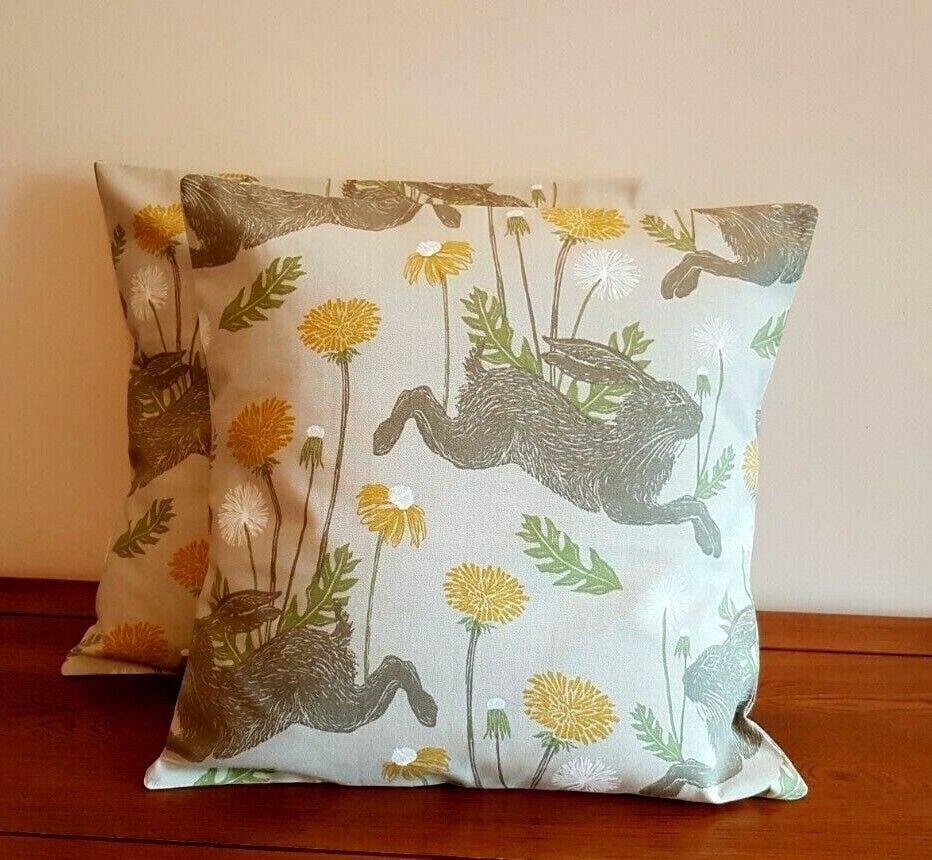 Cushion Cover March Hare Linen Beige Design , Easter Pillow Cover 10" 12" 14" 16" 17" 18" 20" 22" 24" 26" Studio G Handmade 100% Cotton - CushionCoverAndDecor