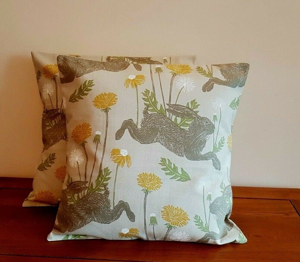 Cushion Cover March Hare Linen Beige Design , Easter Pillow Cover 10" 12" 14" 16" 17" 18" 20" 22" 24" 26" Studio G Handmade 100% Cotton - CushionCoverAndDecor