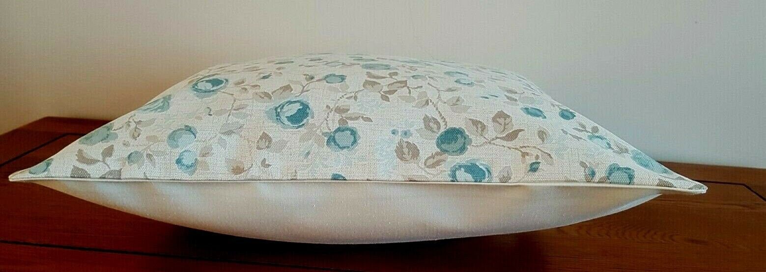 Cushion Cover Maude Mineral Blue eige Floral Design 10" 12" 14" 16" 17" 18" 20" 22" 24" 26" Clarke & Clarke Handmade 100% Cotton - CushionCoverAndDecor