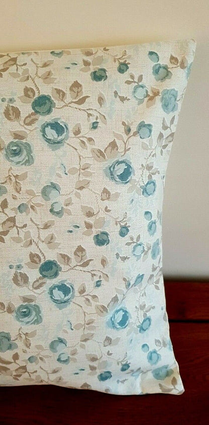 Cushion Cover Maude Mineral Blue eige Floral Design 10" 12" 14" 16" 17" 18" 20" 22" 24" 26" Clarke & Clarke Handmade 100% Cotton - CushionCoverAndDecor