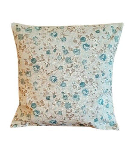 Cushion Cover Maude Mineral Blue eige Floral Design 10" 12" 14" 16" 17" 18" 20" 22" 24" 26" Clarke & Clarke Handmade 100% Cotton - CushionCoverAndDecor