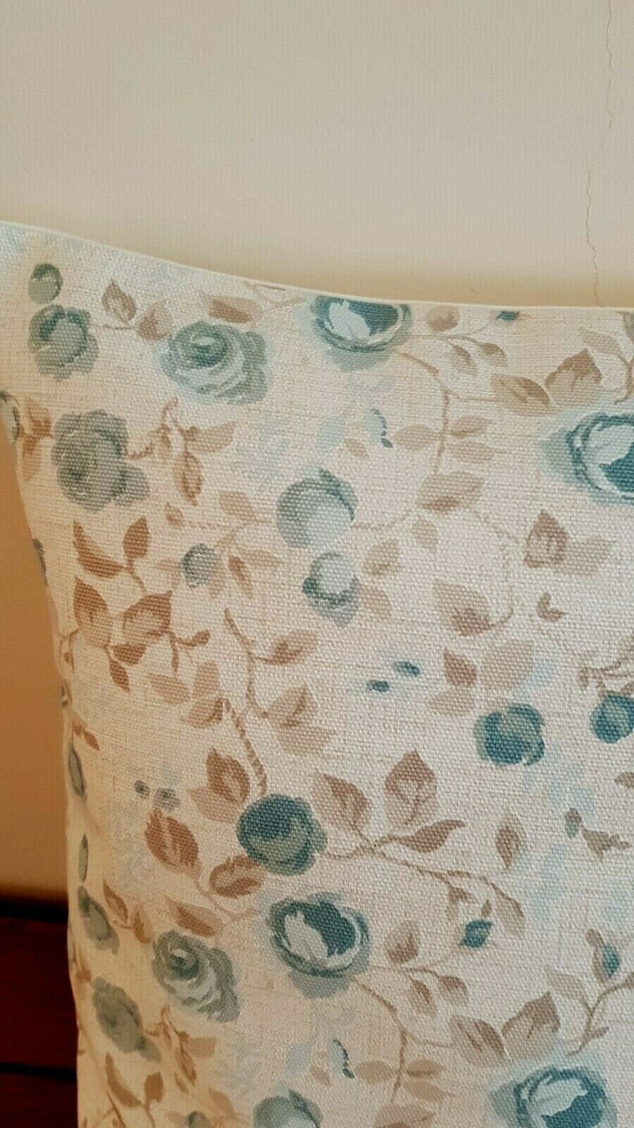 Cushion Cover Maude Mineral Blue eige Floral Design 10" 12" 14" 16" 17" 18" 20" 22" 24" 26" Clarke & Clarke Handmade 100% Cotton - CushionCoverAndDecor