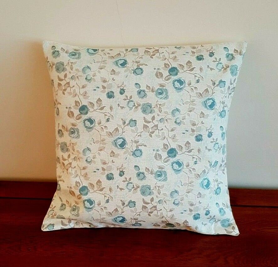 Cushion Cover Maude Mineral Blue eige Floral Design 10" 12" 14" 16" 17" 18" 20" 22" 24" 26" Clarke & Clarke Handmade 100% Cotton - CushionCoverAndDecor