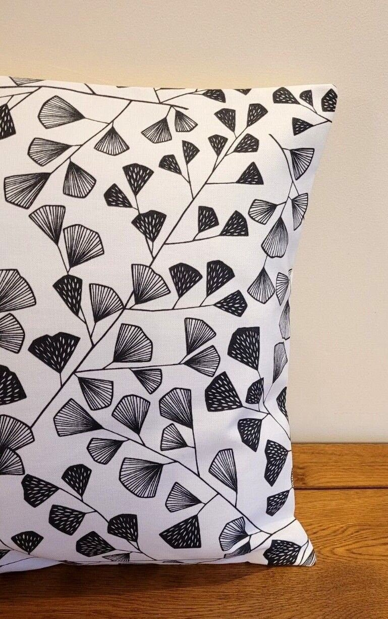 Cushion Cover MissPrint Fern Carbon Black White Design , Pillow Cover UK 10" 12" 14" 16" 17" 18" 20" 22" 24" 26" Handmade 100% Cotton - CushionCoverAndDecor