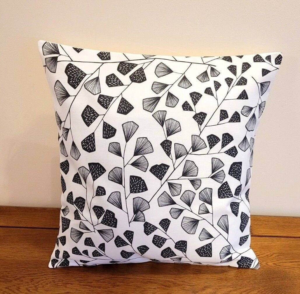 Cushion Cover MissPrint Fern Carbon Black White Design , Pillow Cover UK 10" 12" 14" 16" 17" 18" 20" 22" 24" 26" Handmade 100% Cotton - CushionCoverAndDecor