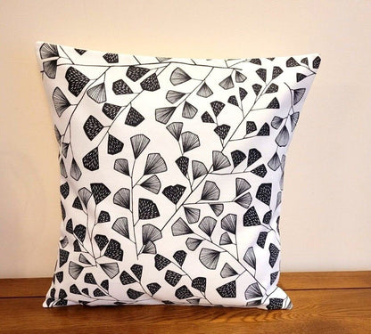 Cushion Cover MissPrint Fern Carbon Black White Design , Pillow Cover UK 10" 12" 14" 16" 17" 18" 20" 22" 24" 26" Handmade 100% Cotton - CushionCoverAndDecor