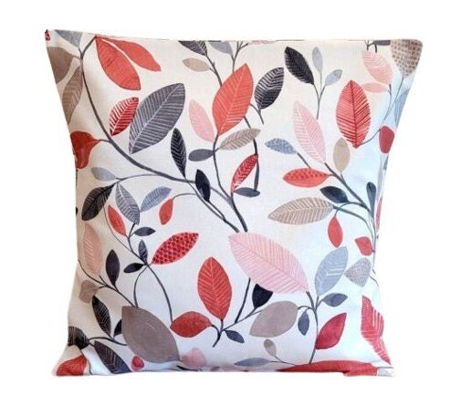 Cushion Cover Molveno Cranberry Red Leaf Design 10" 12" 14" 16" 17" 18" 20" 22" 24" 26" Handmade 100% Cotton - CushionCoverAndDecor