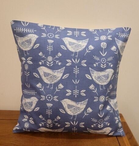 Cushion Cover Narvik Blue Bird Design 10" 12" 14" 16" 17" 18" 20" 22" 24" 26" Handmade 100% Cotton - CushionCoverAndDecor