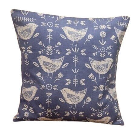 Cushion Cover Narvik Blue Bird Design 10" 12" 14" 16" 17" 18" 20" 22" 24" 26" Handmade 100% Cotton - CushionCoverAndDecor