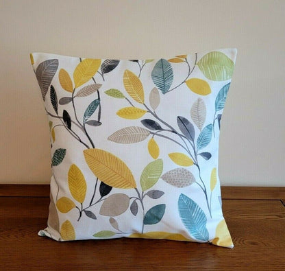 Cushion Cover Ochre Yellow Green Grey Leaf Design 10" 12" 14" 16" 17" 18" 20" 22" 24" 26" Fryetts Molveno 100% Cotton Handmade - CushionCoverAndDecor