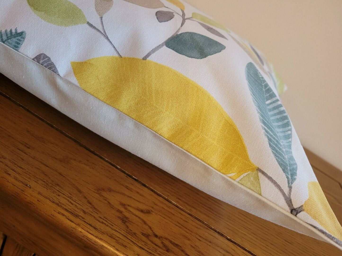 Cushion Cover Ochre Yellow Green Grey Leaf Design 10" 12" 14" 16" 17" 18" 20" 22" 24" 26" Fryetts Molveno 100% Cotton Handmade - CushionCoverAndDecor