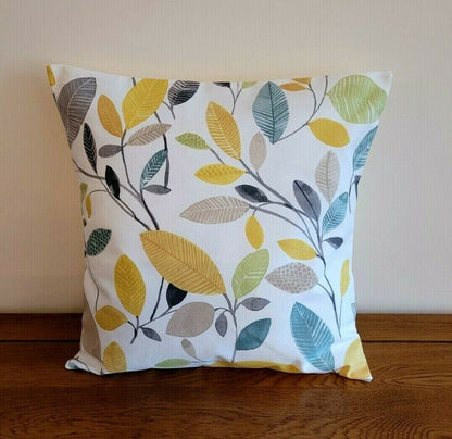 Cushion Cover Ochre Yellow Green Grey Leaf Design 10" 12" 14" 16" 17" 18" 20" 22" 24" 26" Fryetts Molveno 100% Cotton Handmade - CushionCoverAndDecor