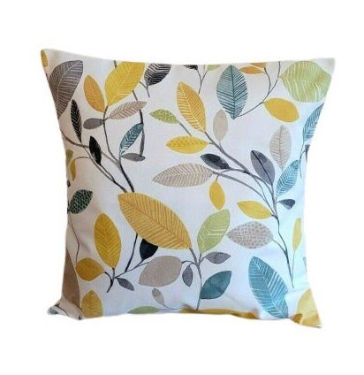 Cushion Cover Ochre Yellow Green Grey Leaf Design 10" 12" 14" 16" 17" 18" 20" 22" 24" 26" Fryetts Molveno 100% Cotton Handmade - CushionCoverAndDecor