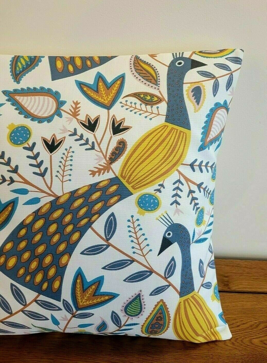 Cushion Cover Peacock Floral Ochre Teal Green Design 16 17 18 20 22 24 26 Decorative Pillow Handmade 100 Cotton