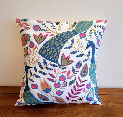 Cushion Cover Peacock Floral , Teal Green Pink Pillow Cover , Peacock Cushion 10" 12" 14" 16" 17" 18" 20" 22" 24" 26" Handmade 100% Cotton - CushionCoverAndDecor