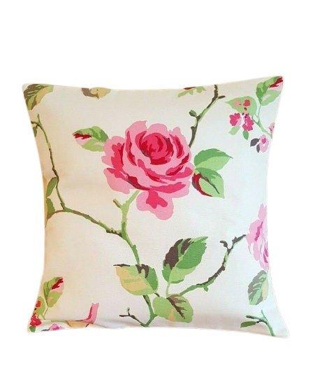 Cushion Cover Pink Green Floral Birds Agatha Summer Design 10" 12" 14" 16" 17" 18" 20" 22" 24" 26" Clarke&clarke 100% Cotton Handmade - CushionCoverAndDecor